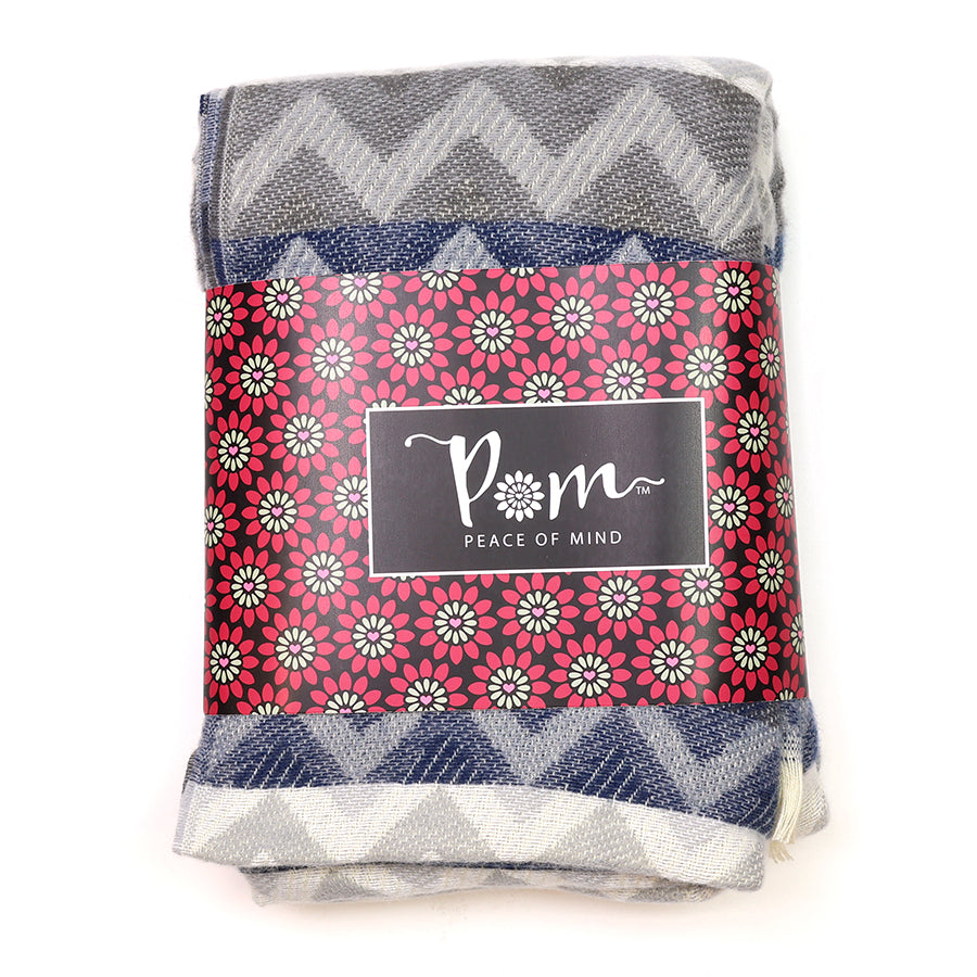 Pom - Grey/Denim Blue Chevron Scarf With Eyelash Fringe