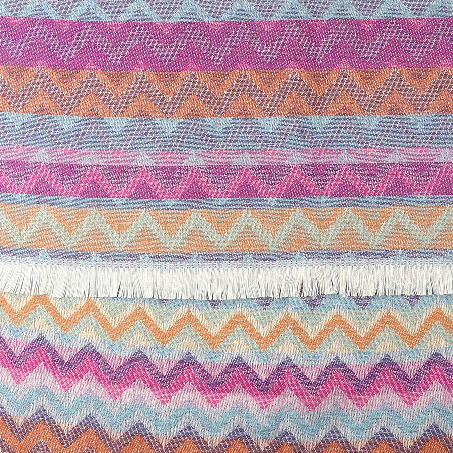 Pom -  Deep Pink /Ochre Chevron Scarf with Eyelash Fringe