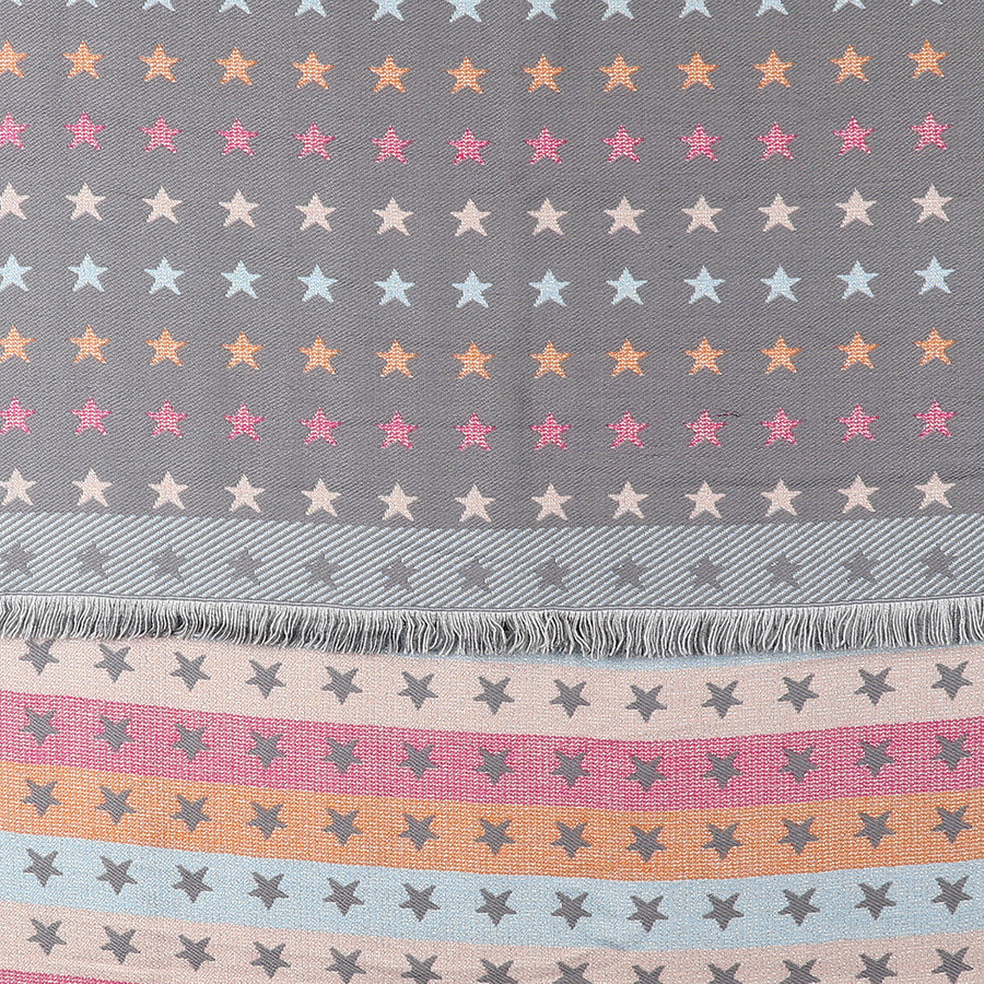 Pom - Pale Grey & Multi Jacquard Stripes & Stars Scarf