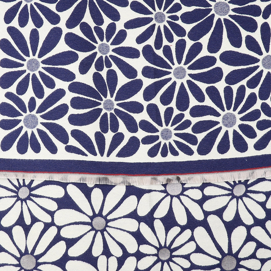 Pom - Navy Retro Daisy Jacquard Scarf