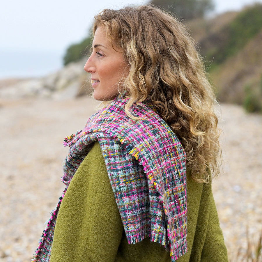 Pom -   Multicolour Mix Multi Woven Textured Winter Scarf