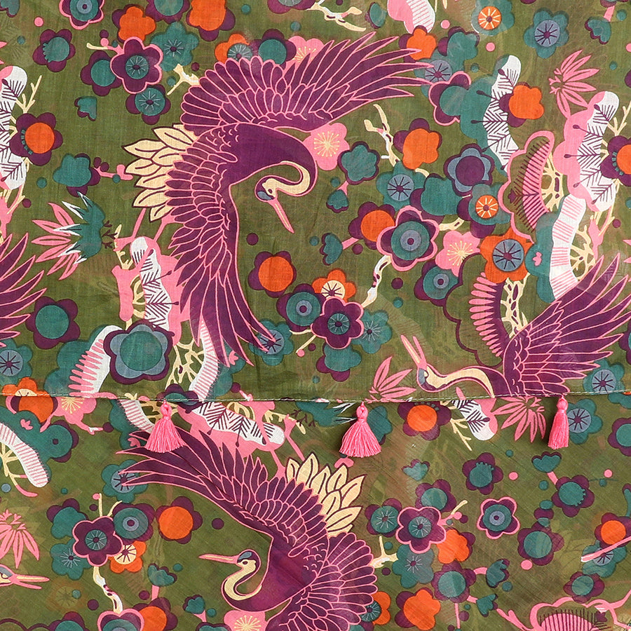 Pom  - Khaki Mix Cotton Bird Of Paradise Print Scarf
