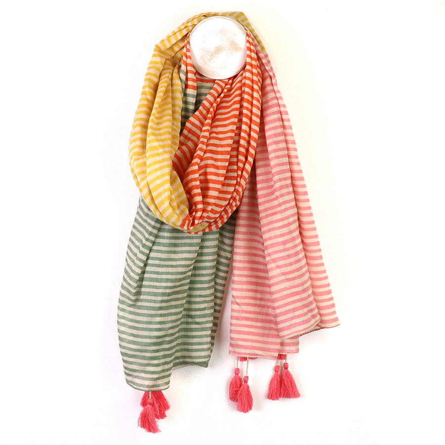 POM - Orange Mix Cotton Striped Scarf