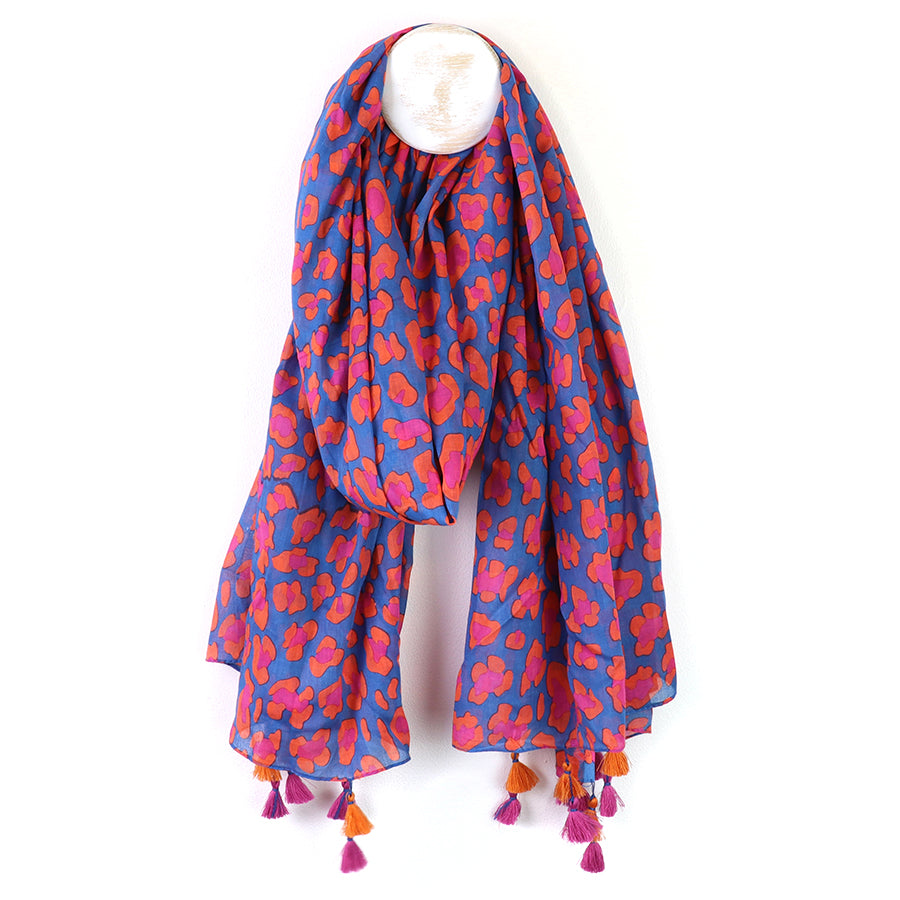 Pom  - Pink & Blue Cotton Camo Print Scarf