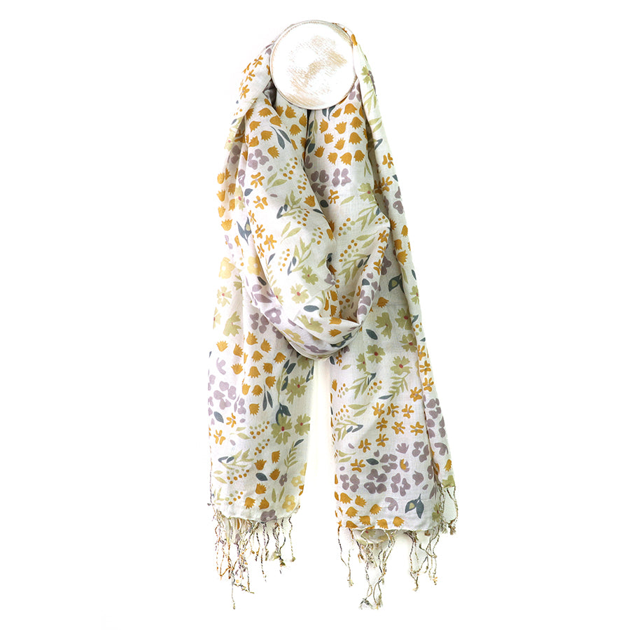 POM - Lilac & Rust Floral Print Modal Scarf