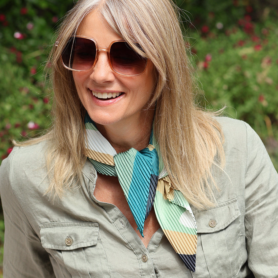 Pom  - Beige & Green Mix Recycled Crinkle Neckerchief