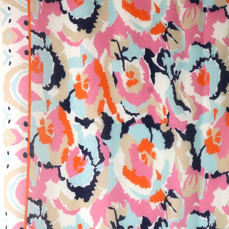 Pom  - Recycled White And Coral Abstract Ikat Scarf