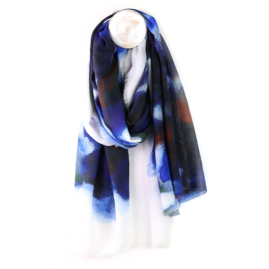 Pom  - Recycled Navy Mix Ink Print Scarf