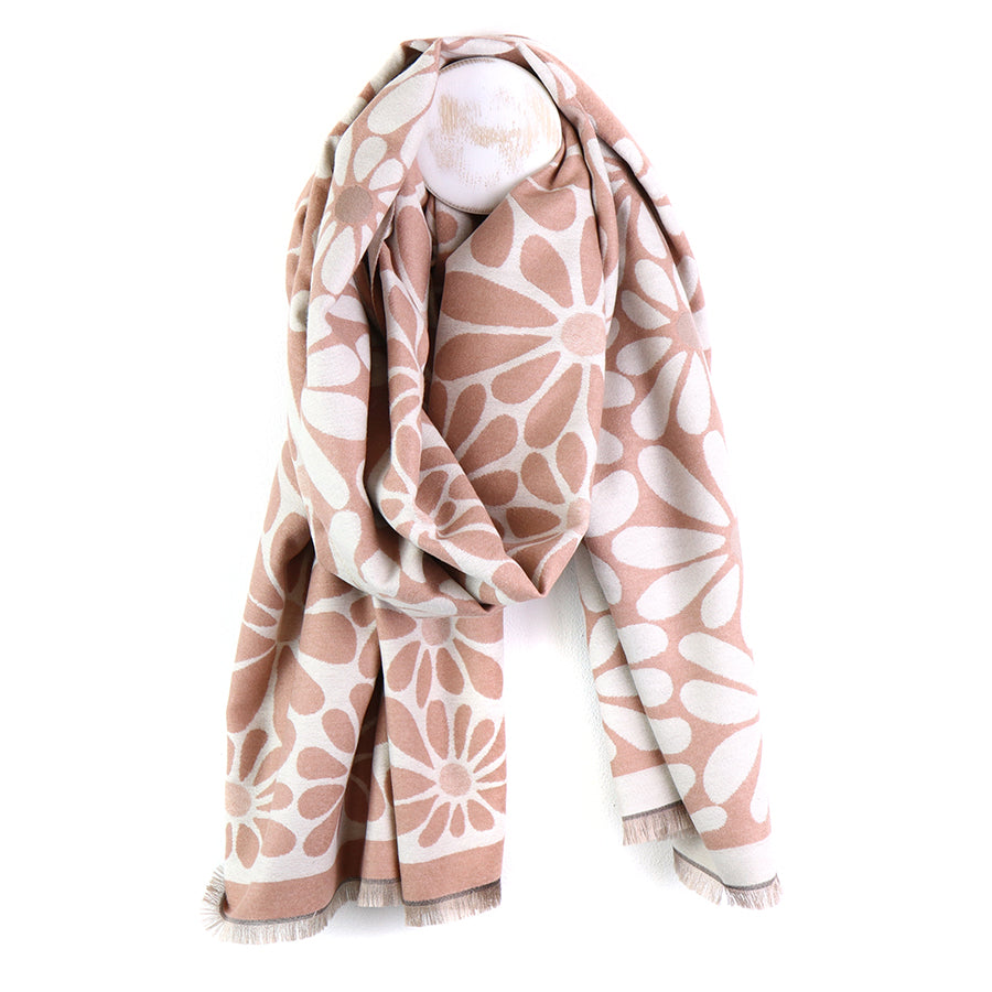 Pom -  Camel Mix Flower Silhouette Jacquard Scarf