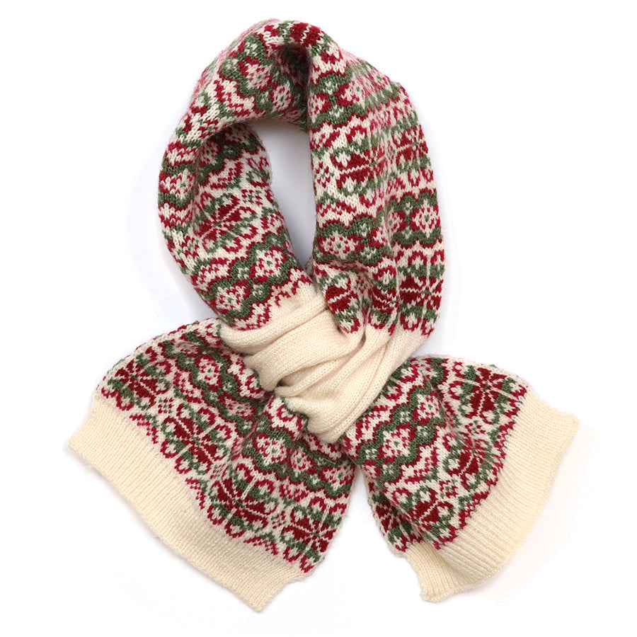 POM - Agnes Red Khaki & Cream Patterned Knit Pull Through Scarf