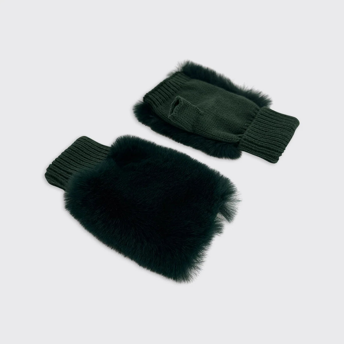 Faux Fur Fingerless Gloves - Emerald Green