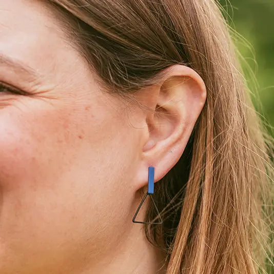The Accent Collection Triangle + Line Ink Blue Earrings