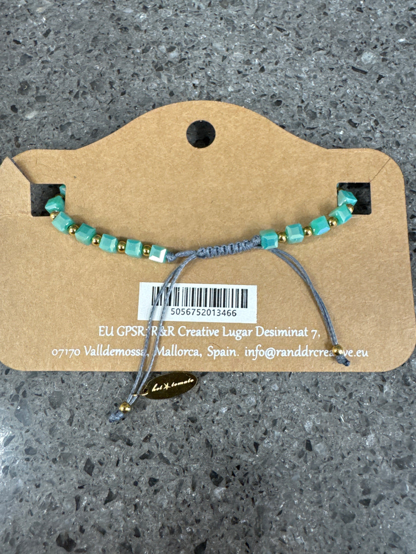 Friendship Bracelet Crystal Stainless Steel & Gold Plate - Jade Green/Pearl
