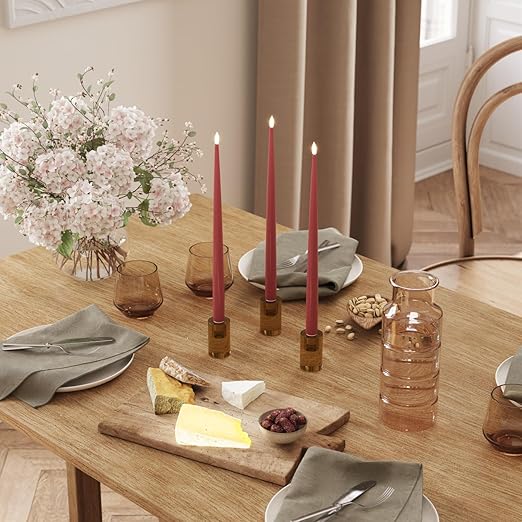 Deluxe Homeart Indoor Flameless LED Shiny Tapered Dinner Candle - Set of 2 Bordeaux