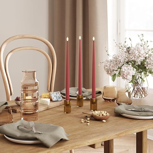 Deluxe Homeart Indoor Flameless LED Shiny Tapered Dinner Candle - Set of 2 Bordeaux