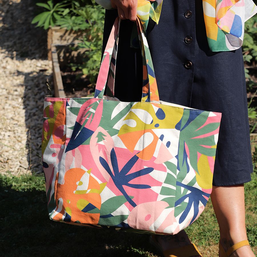 Pink & Orange Mix Tropical Canvas Tote Bag