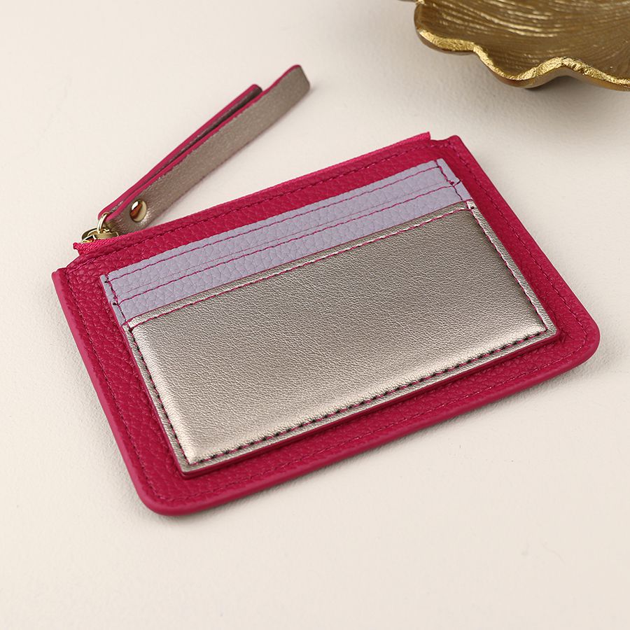 Pink Metallic Mix Faux Leather Card Holder