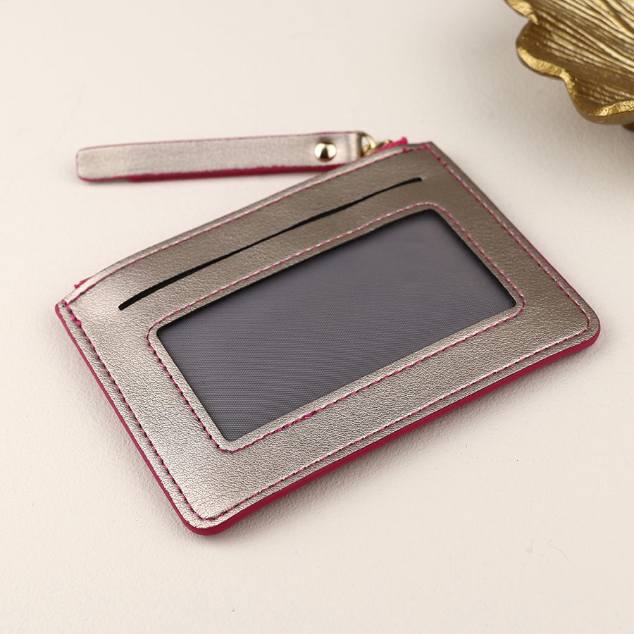 Pink Metallic Mix Faux Leather Card Holder