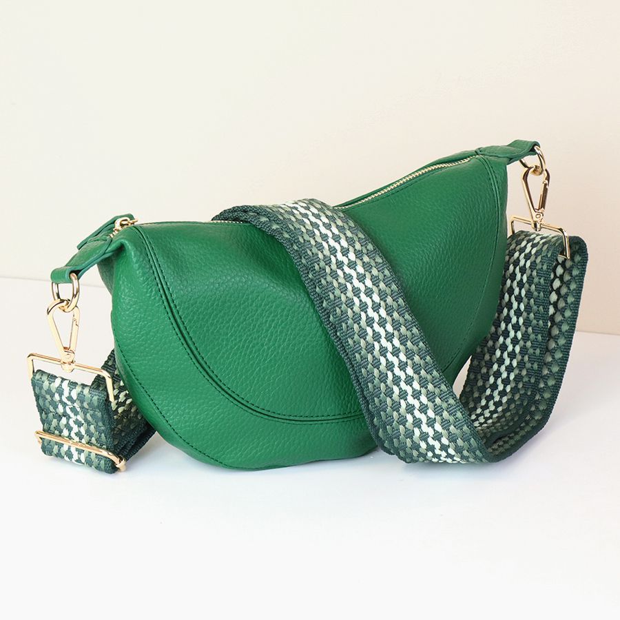 Emerald Green Vegan Leather Half Moon Bag with Spotty Strap
