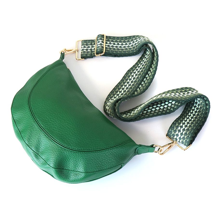Emerald Green Vegan Leather Half Moon Bag with Spotty Strap