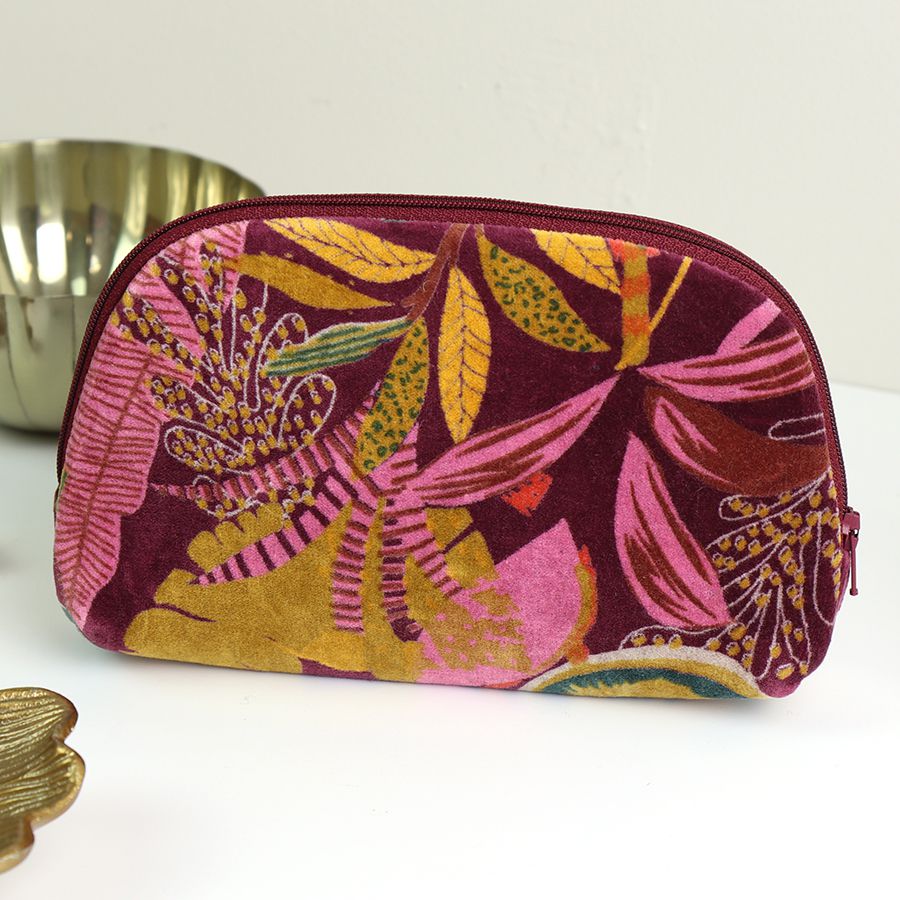 POM - Rust & Red Mix Printed Velvet Botanical Make-up Bag