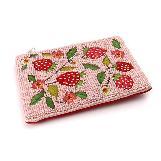 POM - Beaded Pink Strawberry Purse