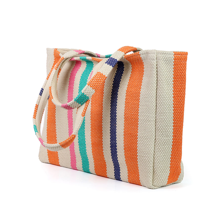 POM - Orange Mix Woven Striped Shopper