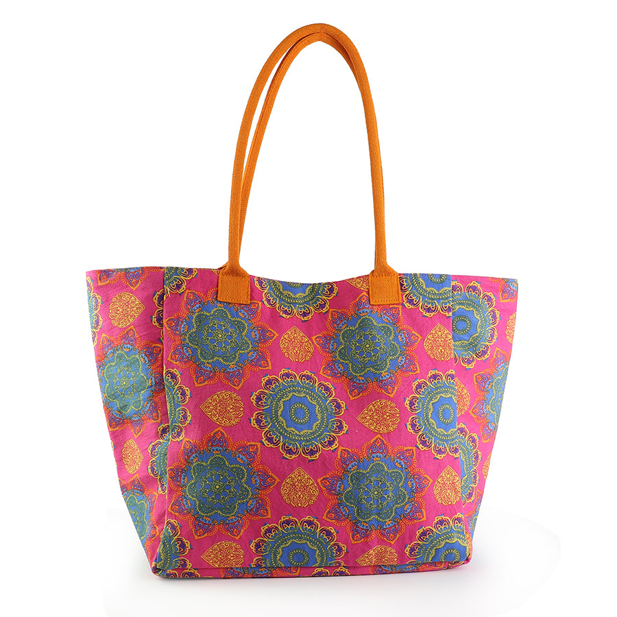 POM - Pink & Blue Mix Mandala Print Beach Bag