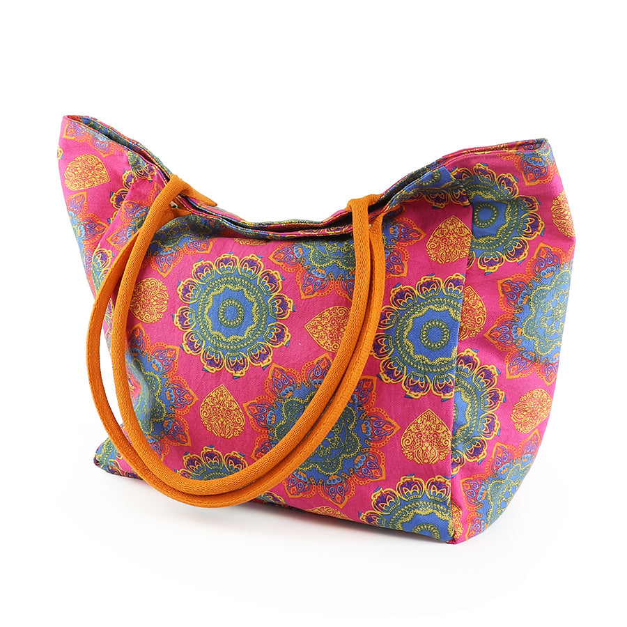 POM - Pink & Blue Mix Mandala Print Beach Bag