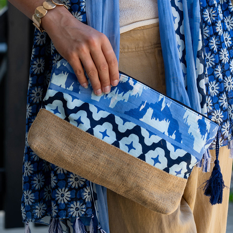 POM - Blue Mix Floral Tile Print Travel Pouch