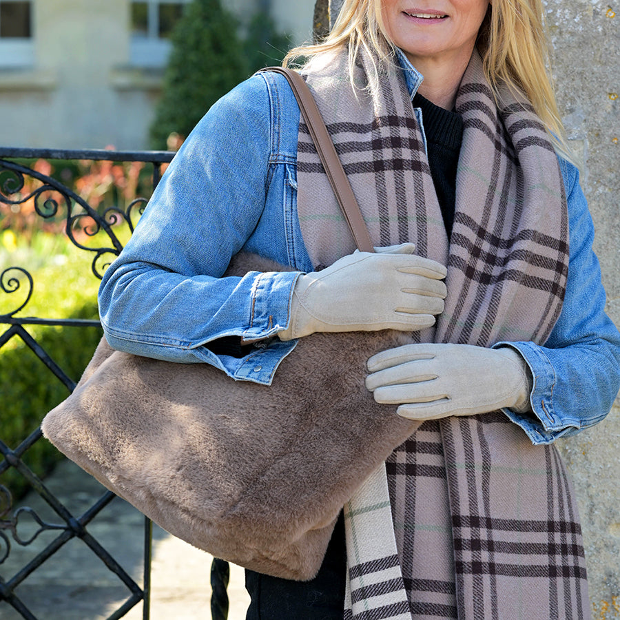 POM - Natalia Taupe Faux Fur Bag