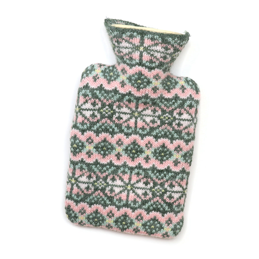 Agnes Festive Knit Hotwater Bottle - Sage & Pink