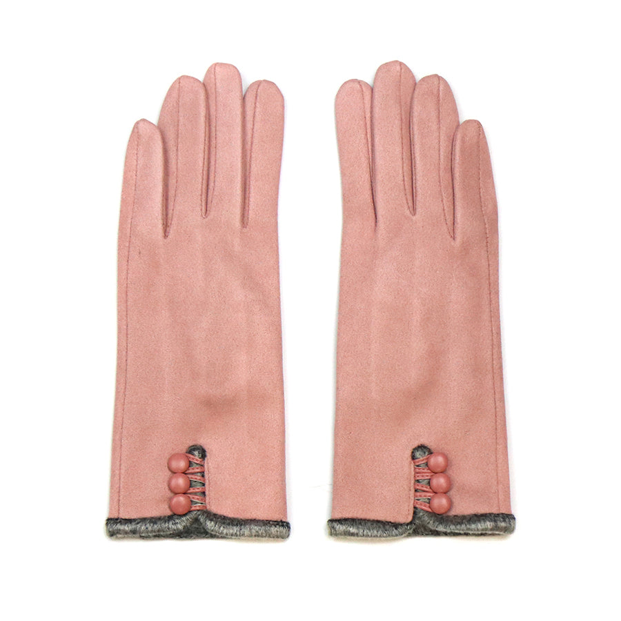 Pale Pink Faux Suede Button Detail Gloves