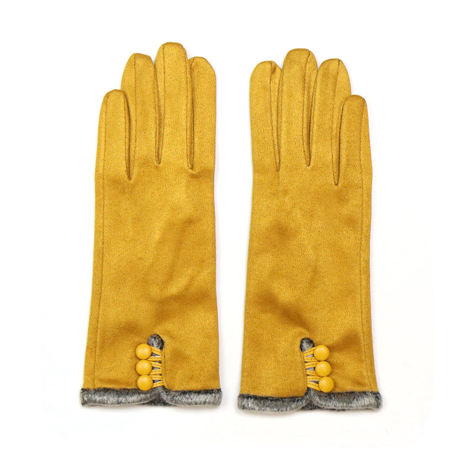 Mustard Faux Suede Button Detail Gloves