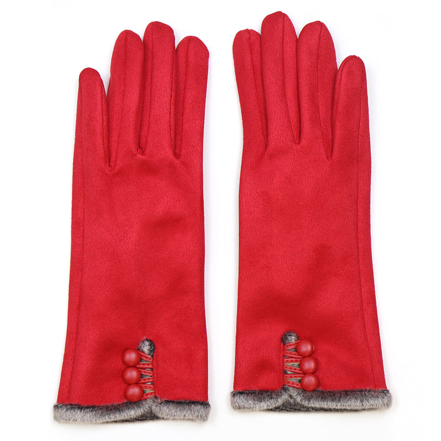 Crimson Faux Suede Faux Fur Gloves