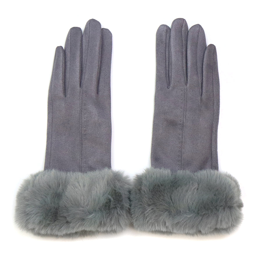 Grey Faux Suede Faux Fur Gloves