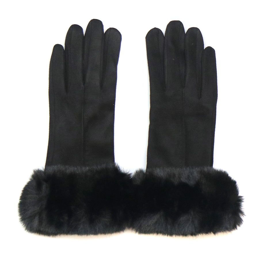 Black Faux Suede Faux Fur Gloves