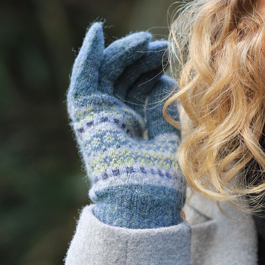 Blue and Sage Mix Fair Isle Gloves