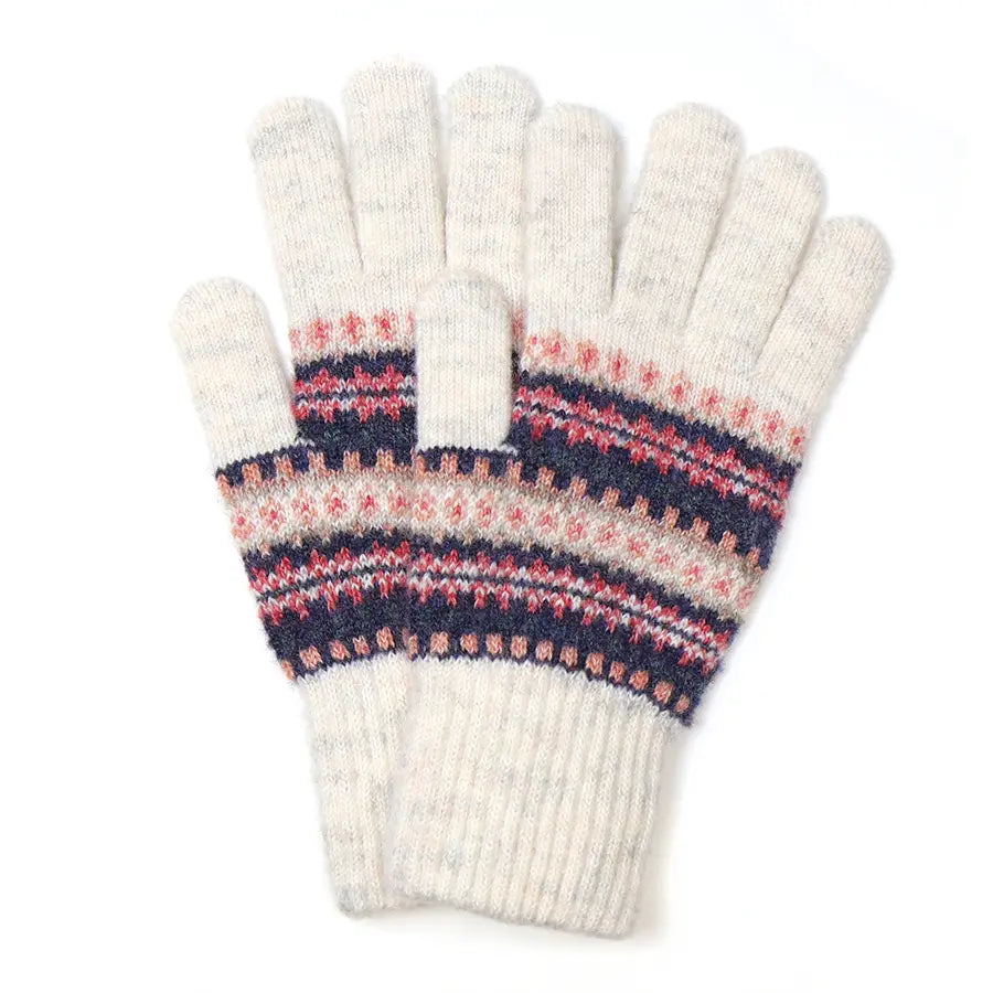 Cream and Coral Mix Fair Isle Gloves