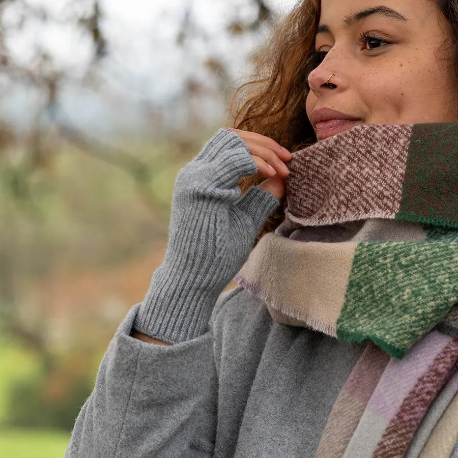 Grey Long Wrist Fingerless Gloves