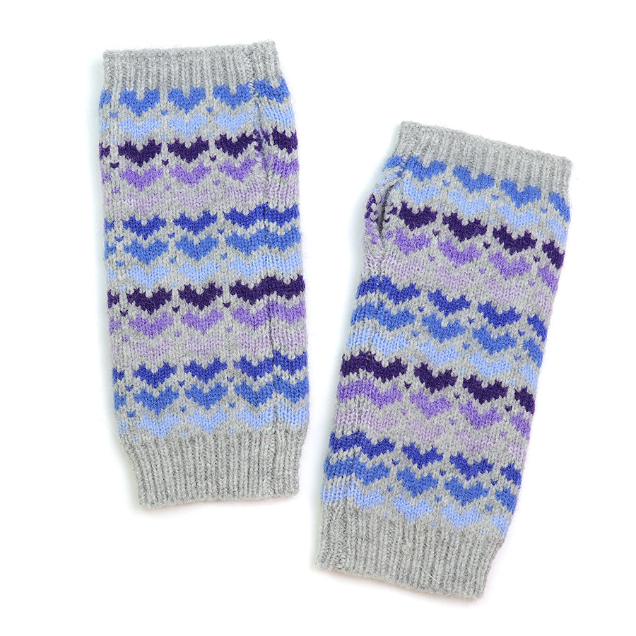 Grey & Blue Heart Knit Wrist Warmers