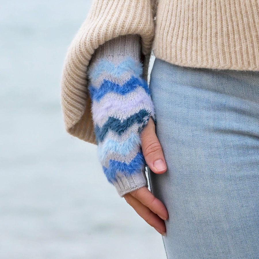 Super Soft Blue Mix Chevron Wrist Warmers