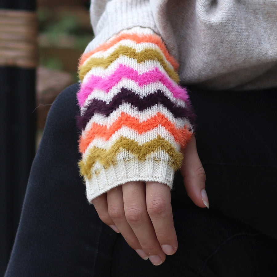 Super Soft Autumn Bright Mix Chevron Wrist Warmers