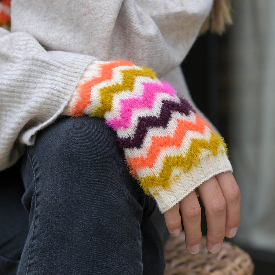 Super Soft Autumn Bright Mix Chevron Wrist Warmers