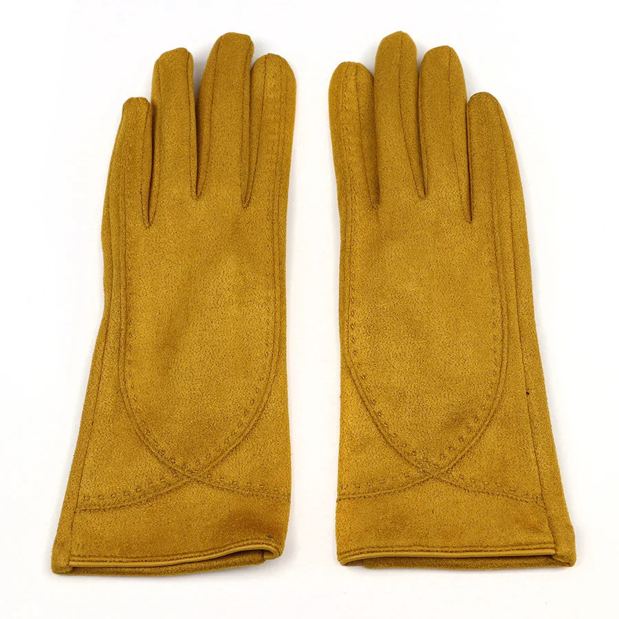 Pom - Mustard Faux Suede Stitch Detail Gloves
