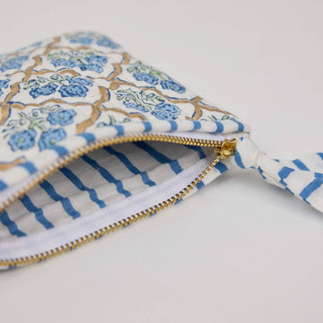Organic Cotton Zipped Pouch 2PK - Floral Indigo