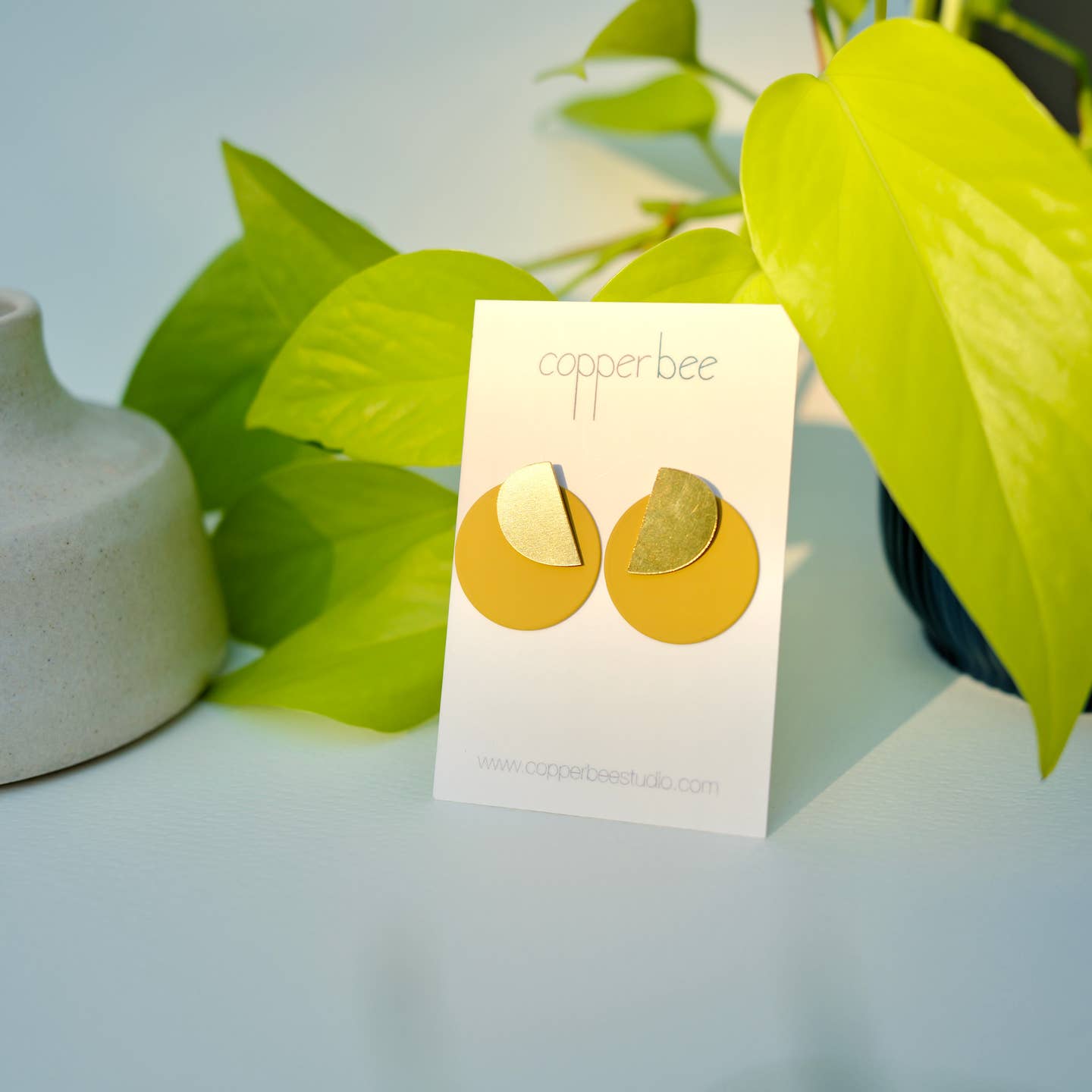 Overlay Two-in-One Colourful Geometric Large Stud Semi Circle Mustard Earrings