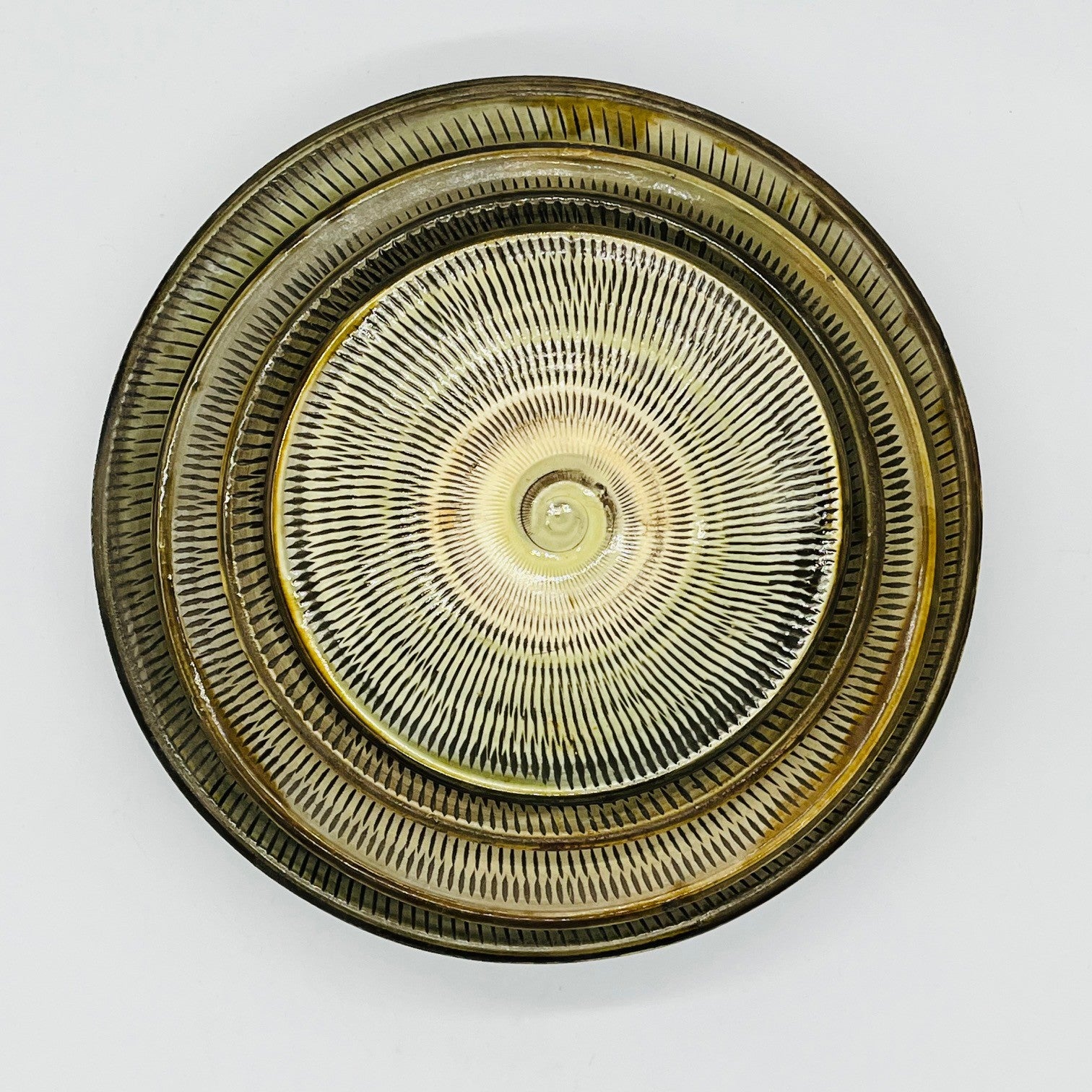 Studio Pottery Set of 4 Ammonite Design Stacking Footed Dishes