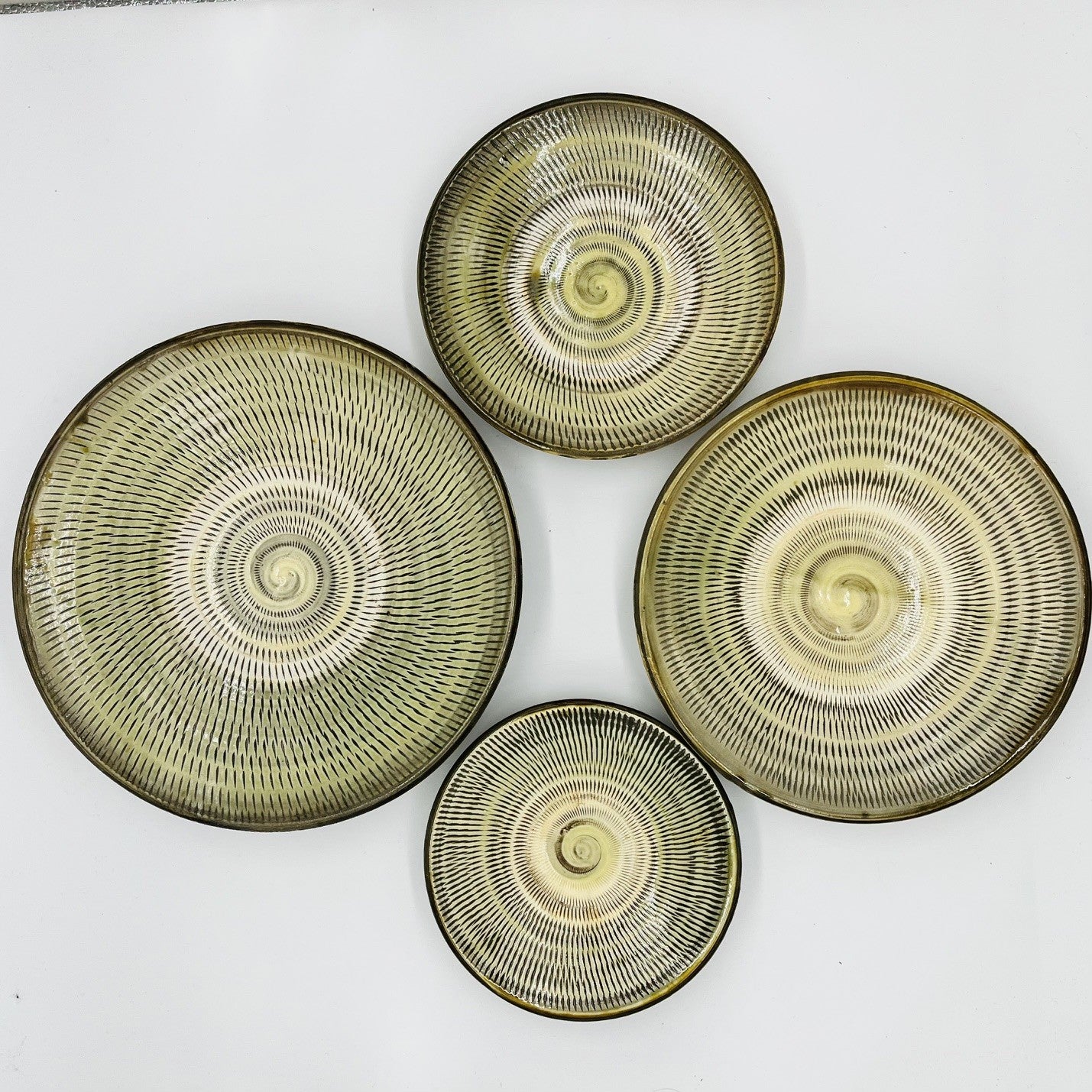 Studio Pottery Set of 4 Ammonite Design Stacking Footed Dishes