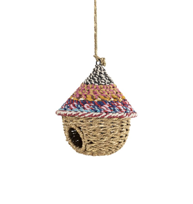 Munja & Reclaimed Sari Fabric Bird House - Round